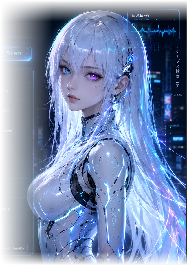EXE-A female cyberpunk android assistant mascot